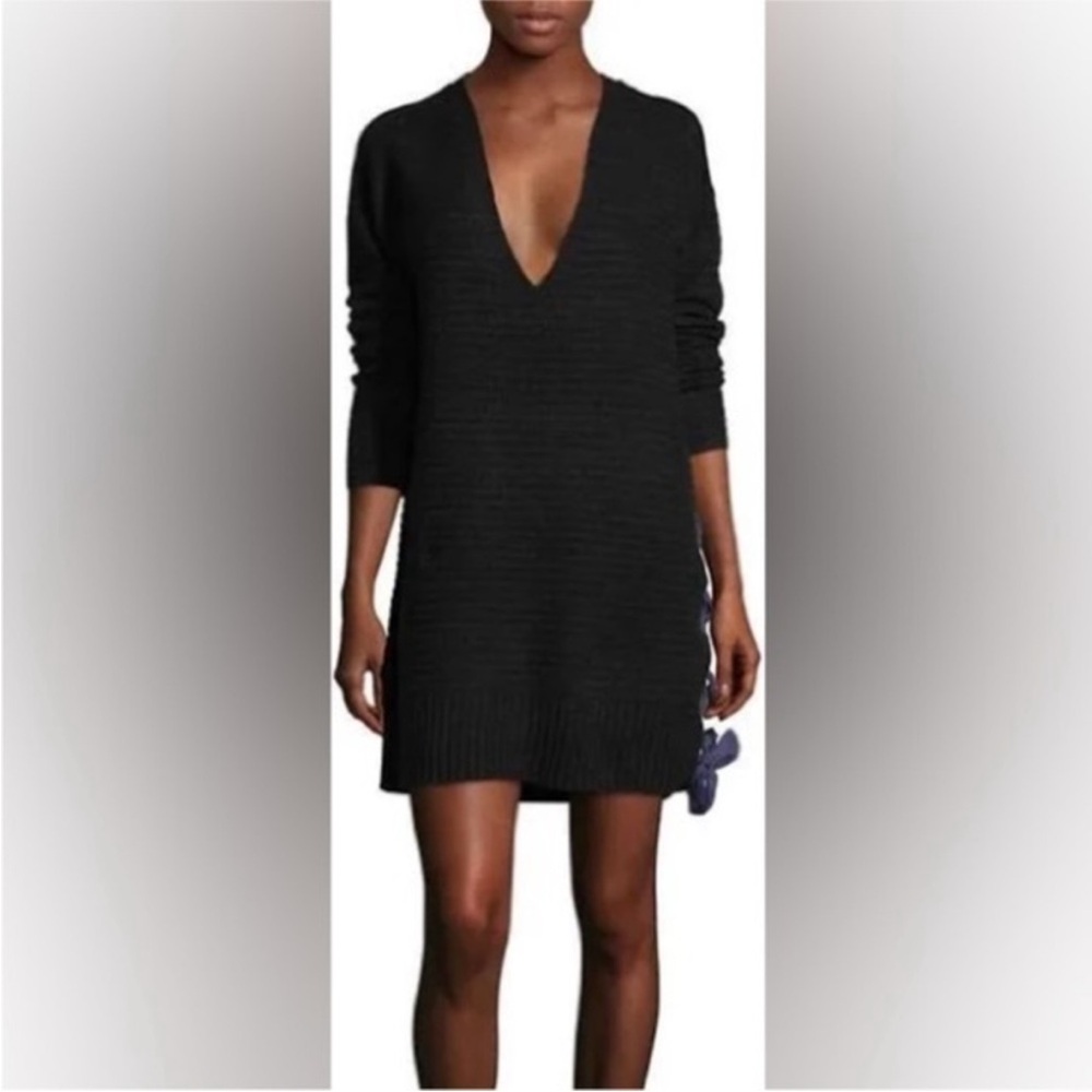 Free People Heart It Laces Black V-Neck Oversized Sweater Dress